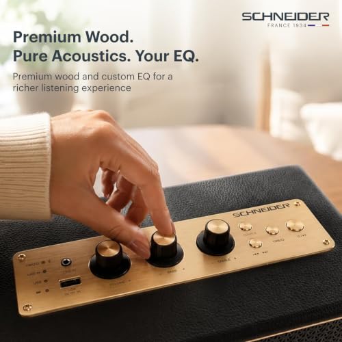 Image of Schneider ENERZA HP60 Wireless Portable Home Audio Speaker | 60W Triple-Driver 360 Sound | Wooden Acoustic Enclosure with Bluetooth 5.4 | Splashproof | Vintage Classic Design - Black