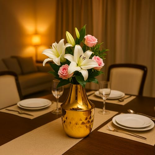Image of Market99 Decorative Metal Flower Holder |Glossy Texture Golden Gourd-Shaped Vase with Diamond Design |Ideal Centerpiece for Home, Office, Events & More |Combines Festive Shimmer and Classy Design