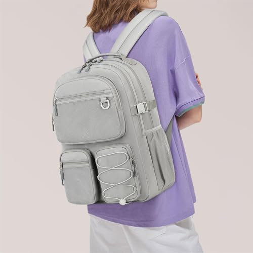 Image of Lohol Water Resistant Daypack with Mulitiple Pockets for School Travel Outdoor College, 15.6 inch Laptop Backpack for Men and Women (Grey)