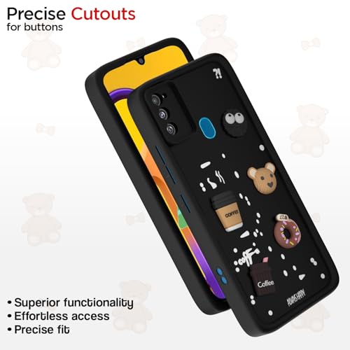 Image of Pikkme Back Cover for Samsung Galaxy M21 / M30s / M21 2021 | Cute Fun Cartoon 3D Bear Silicone Full Body Protection Bumper Cover (Black) | Cute Fun Cartoon