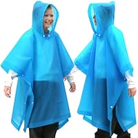 ANYOO Rain Poncho Kids Waterproof Raincoats for Boys Girls, 2 Pack Lightweight PEVA Rain Cape with Large Hood fit Kid Height 100-150cm, Blue