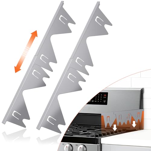 Image of Stainless Steel Stove Gap Covers (2PCS),Stove Gap Filler,Range Trim Kit,Stove Gap Guard for Kitchen Oven Between Stovetop and Counter,Easy Clean Heat Resistant,Adjustable Length 13.8'' to 27.5'' Grey