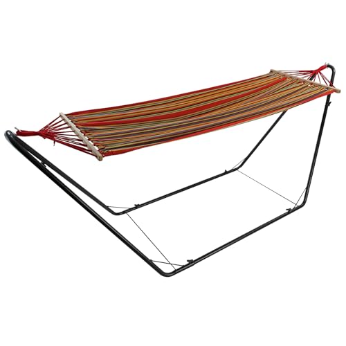 Easigear Garden Hammock with Metal Stand Frame, 200cm x 100cm, Multi-coloured