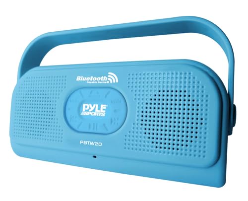 Pyle Portable IPX7 Waterproof Shower Speaker - Outdoor Wireless Bluetooth Compatible Battery Powered Mini Loud Sound Speaker System w/ AUX, DC 5V USB - Mp3 Android iPod iPhone Laptop PBTW20BL (Blue)
