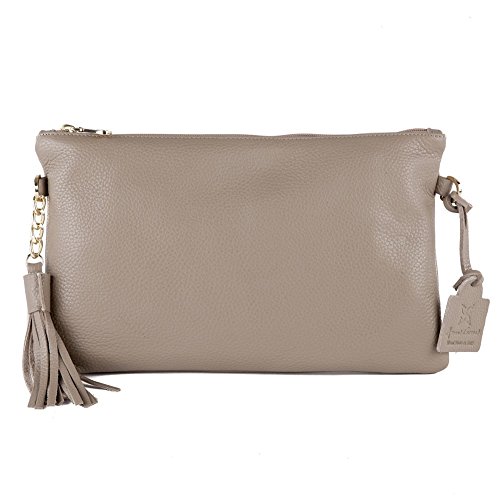 Sac d'embrayage Riccione Beige, la pochette en cuir idéale pour vos soirées