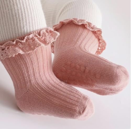 Image of heartbury Cute and Colorful 100% Cotton Baby Girls Anti Slip Socks Frill &Ruffle Socks for Baby Girls, Grip socks for Baby