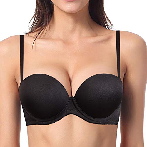 Ybcg Push Up Strapless Convertible Thick Padded Underwire Supportive Bra For Women's Wedding 34B Black Black 34B #TOP1