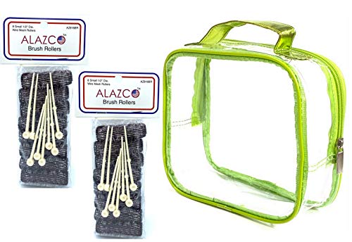 ALAZCO 16 pc Vintage Style Hair Roller MINI Small BRUSH ROLLERS & PINS Mesh Hair Curlers With Bristles 2"x 1/2" with Flexible Locking Pins and Storage zippered Bag â€“ Short Hair Kids Pageants Doll Hair