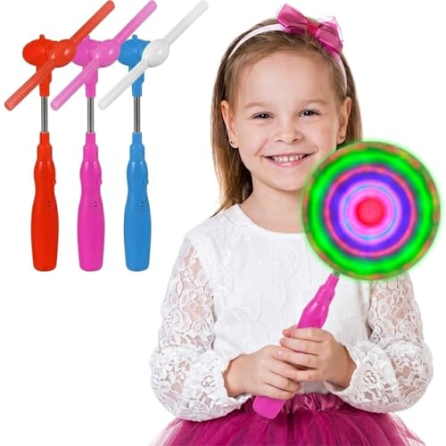 Toyvian LED Light Up Windmill Wand Toys for Kids 3 Pcs, Musical Spinning Glow Pinwheel Hand Fans, Colorful Party Favors for Indoor and Outdoor Play, 9.65inch, AAA Batteries Not Included