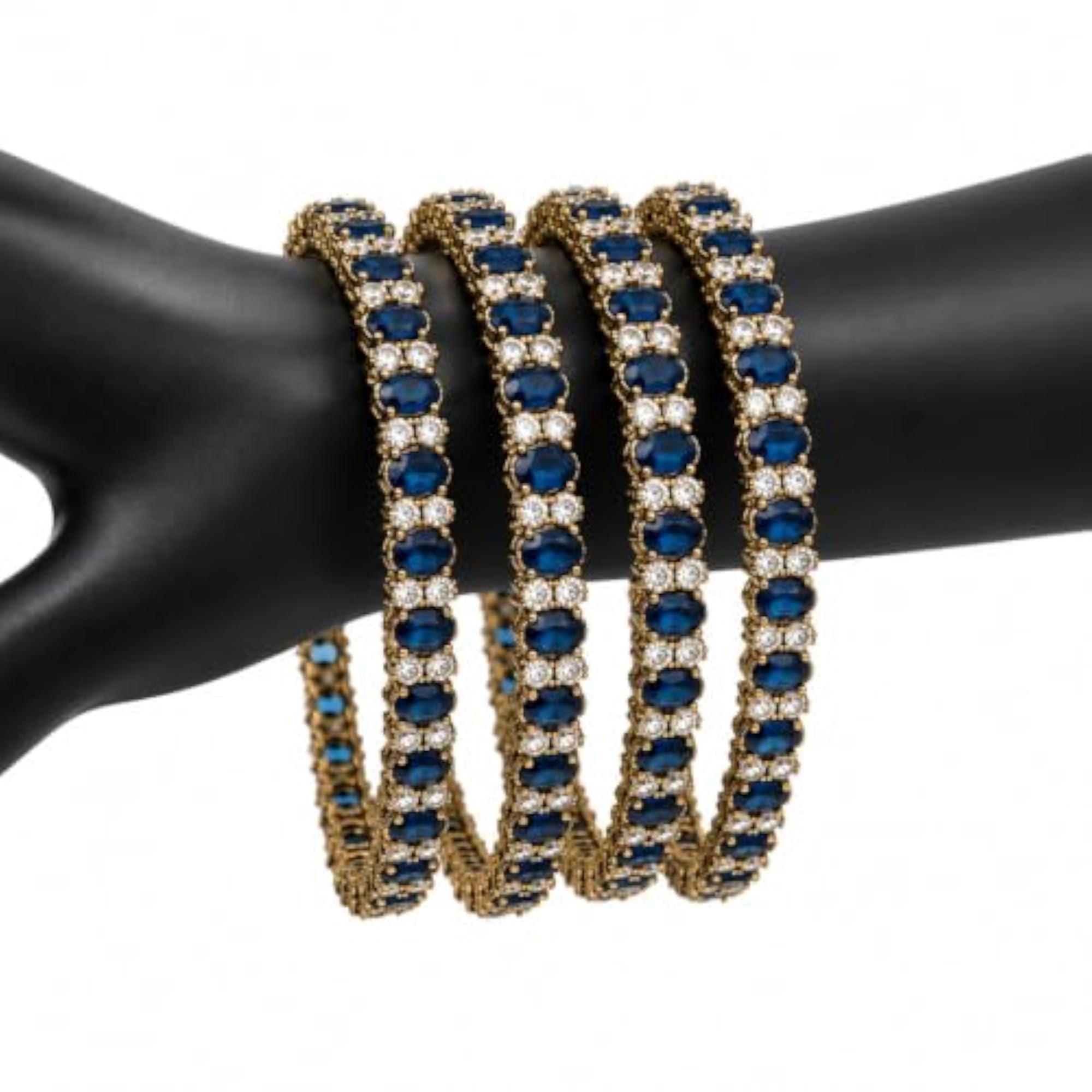 4pc Charming Blue Stone Antique Mehendi Finish Bangles Set