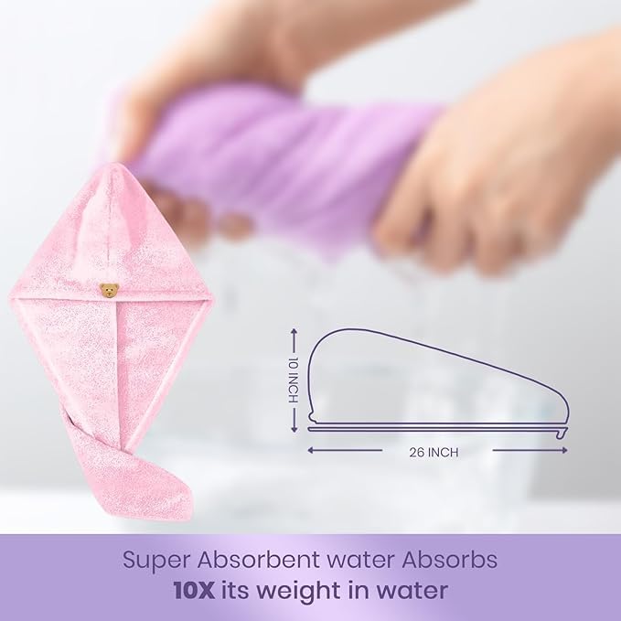 Image of 3 Pcs Microfiber Hair Towel Wrap for Women Super Absorbent Head Towel Wrap for Ladies Hair Turban Quick Drying Microfiber Towel for Hair Salon Quality Hair Dry Cap 500 GSM (pack of 3) (Multicolor)