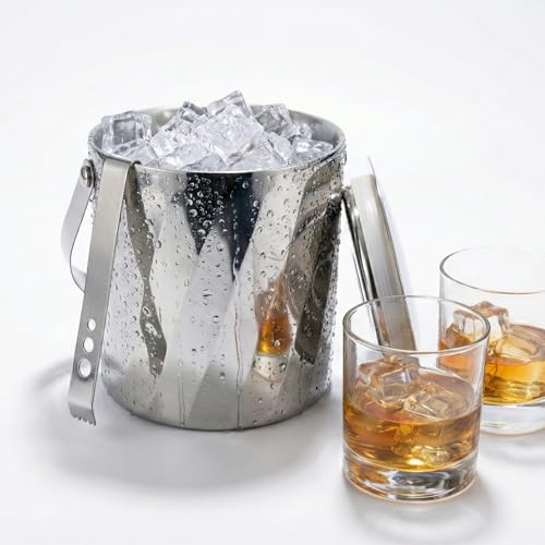 Image of Car-O-Bar Mirror Finish Stainless Steel Ice Bucket | Premium Design Ice Bucket for Bar & Home | Perfect Home Bar Setup (Rippled Finish)