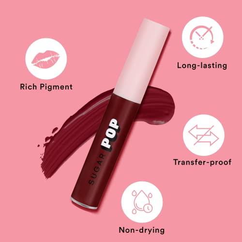 Image of SUGAR POP Liquid Lipstick - 01 Burgundy (Plum Red) - 2.5 ml - Velvet Matte Texture, Non-drying Formula, Transfer Proof, Long Lasting, Rich Hydrating Pigment l All Day Wear Lipstick for Women
