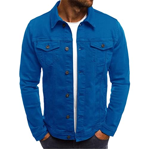 Veste en jean homme style décontracté à revers avec poche veste bleue XXXL