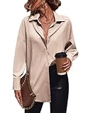 GAMISS Women's Satin Silk Shirts Button Down Blouse Casual Loose Long Sleeve Tops Champagne Gold,XL