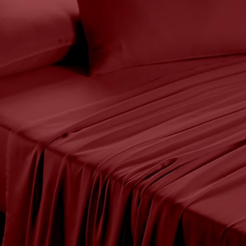 Image of Microfiber bedsheet /Flat Sheet with 2 Takiya Cover | Bedsheets | Bed Sheet | chadar - Soft and Breathable - Flat Sheet with 2 Pillow Cover - Burgundy King Bed chadar