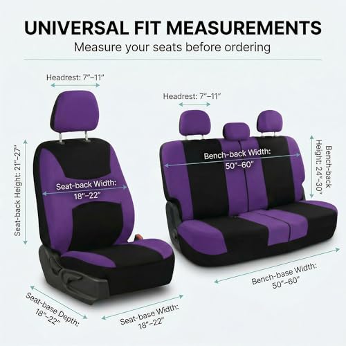 Image of FH Group Car Seat Covers Full Set Cloth - Universal Fit, Automotive Seat Covers, Low Back Front Seat Covers, Airbag Compatible, Split Bench Rear Seat, Car Seat Cover for SUV, Sedan, Van Purple