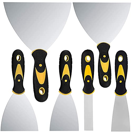 Couteaux à Mastic，6 Pcs Inoxydable Couteau à Enduire avec Spatule à Manche en Plastique pour Cloison sèche pour papier peint et murs 23,50,75,100,120,150mm