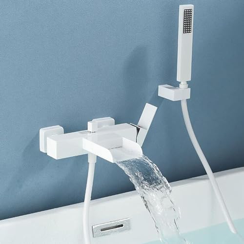 Robinet de bain cascade anti-calcaire en laiton or et noir avec douchette