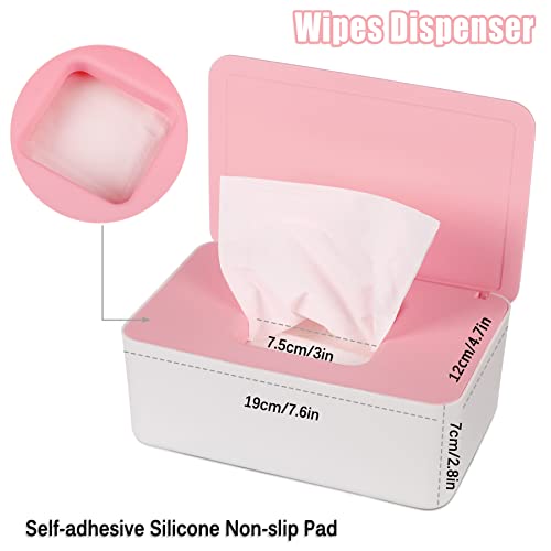 NOVWANG Wipes Dispenser, Baby Wipe Holder, Keeps Wipes Fresh, Refillable Wipe Container Baby Wipes Case for Bathroom Wipes Pouch Case, Pink