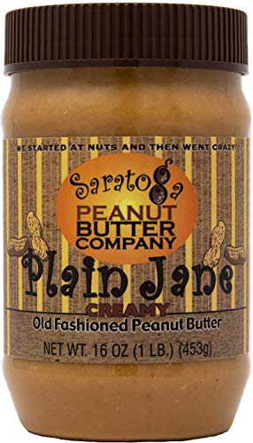 Saratoga Peanut Butter Company Plain Jane Creamy Peanut Butter, All Natural, 16 Ounce Jar, Vegan, Gluten Free, Low Sodium, No Oils or Sugars Added, Non GMO, Keto Friendly, Free Shipping
