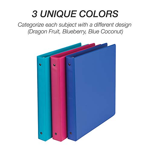 Samsill Fashion Color 3 Ring Storage Binders, 1 Inch Round Ring, Assorted Colors, Bulk Binders - 6 Pack