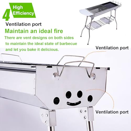 Grill ze stali nierdzewnej, grill, dwustronne otwory wentylacyjne, przenośny składany grill, na pikniki na świeżym powietrzu, kemping, do ogrodu, na imprezy domowe