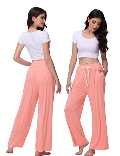 Image of Veseacky Women's Wide Leg Lounge Pants Yoga Pajamas Comfy Stretch Drawstring Pajamas Puls Size Dance Bottoms S-4XL