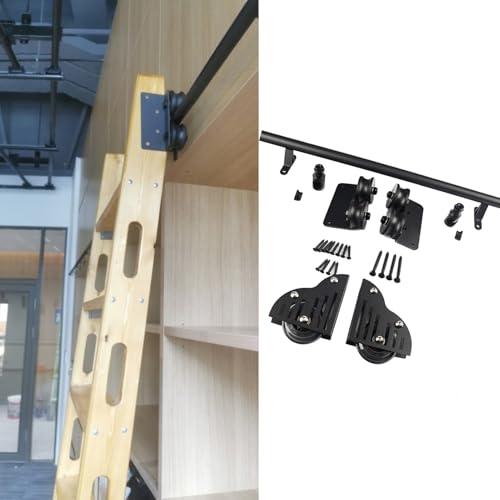 Kit quincaillerie pour échelle coulissante de bibliothèque de 3 à 24 pieds avec rail rond noir