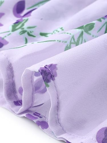 Image of Allegra K Women's Ruffle Sleeve Self-Tie V Neck Flowy Ruffled A-Line Floral Chiffon Dress