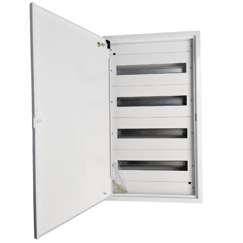 Doktorvolt Scatola di Distribuzione a Parete, Alloggiamento in Metallo, 72 Moduli, 4 File Con Porta, Bianco, IP30, IK07, per Installazione in Casa