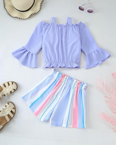 Image of Weebaby Girls Clothes 2 Piece Outfits Cute Kid Clothes Crop Top Paperbag Waist Shorts Set Summer Clothes for Tween Girls