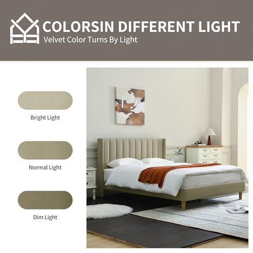 YUHUASHI upholstered Platform Bed Frame/Twin Bed Frame/Modern Geometric Double-Wing Design headboard/Linen Fabric/Easy to Assemble no Noise (Beige, Twin) by YUHUASHI - Image 8