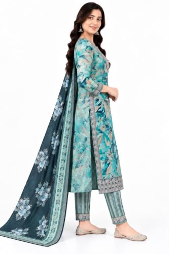 Image of Women's Embroidered Pant with Dupatta Set Ethnic Straight| Traditional Elegant Embroidery Work | Regular Fit | Three-Piece Ethnic Dress Set