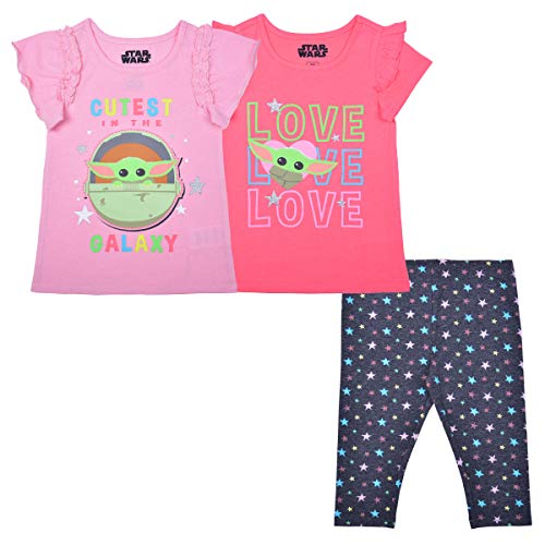 STAR WARS Baby Yoda Girls T-Shirts and Legging Set for Toddler and Little Kids – Pink