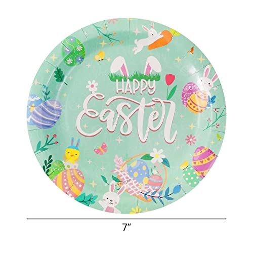 Cieovo 48 Count Spring Happy Easter Rabbit Carrot Egg Disposable Plates Easter Party Paper Dinner Dessert Plates For Spring Easter Themed Birthday Party Supplies #TOP1