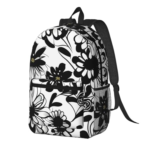 Sac à dos d'école léger EdWal noir à fleurs blanches et noires