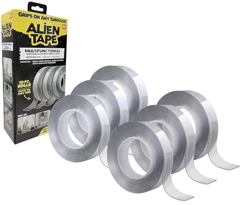 Image of ALIEN TAPE Nano Double Sided Tape 60 Feet, 6 Rolls - Multipurpose Removable Adhesive Transparent Grip Mounting Tape Washable Sticky - Heavy Duty for Crafts, DIY Projects, Home Repairs - As Seen On TV