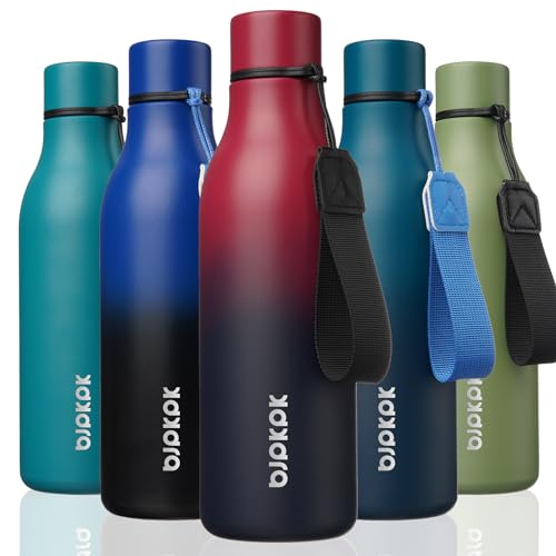 Image of BJPKPK Insulated Water Bottles, 18 oz Stainless Steel Metal Water Bottle with Strap, BPA Free Leak Proof Jugs, Mugs, Flasks, Reusable Thermal Flasks for Sports & Travel,Charming Red
