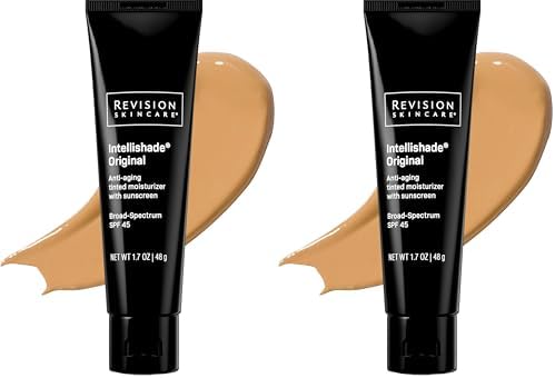 Revision Skincare Intellishade® Original SPF 45, Anti-Aging Tinted for Face,Daily Moisturizer with SPF,Anti-Wrinkle with Peptides & Vitamin C,Hydrating Broad-Spectrum Sunscreen, 1.7 oz, (Pack of 2)