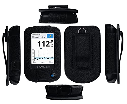 Fitted Leather Case W/Screen Protector (Includes Lanyard) for Freestyle Libre 3,Freestyle Libre 2 (Black)