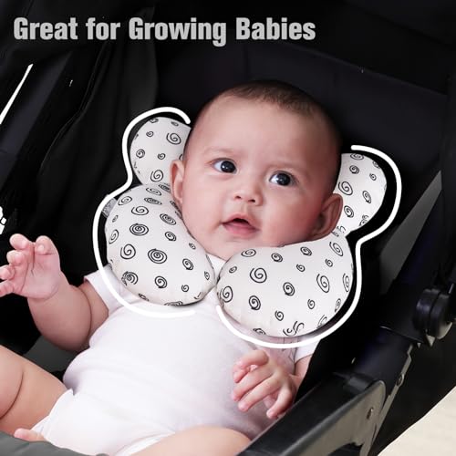 Image of KAKIBLIN Baby Neck Pillow, Baby Head Pillow, Upgraded Travel Support Pillow for Carseat, Neck Support for Car Seat, Stroller, Pushchair (Snail)