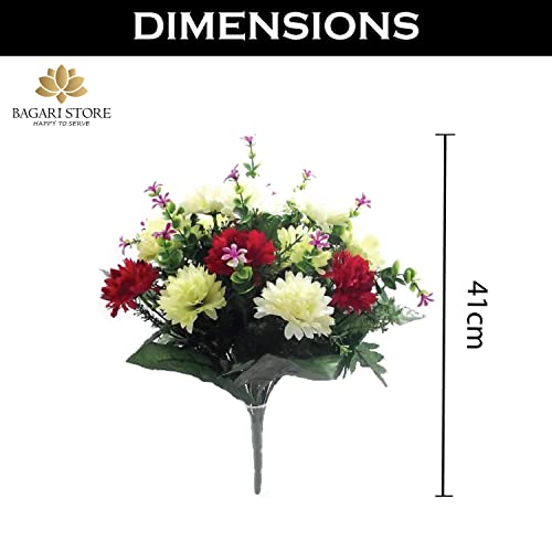 Bagari Artificial Flowers, Large Mixed Bush Grave Flowers, 41Cm Fake Flowers For Decoration, Ivory - Light Green - Red Artificial Flowers For Outdoor & Indoor Events Wedding Party Home Decoration #TOP1