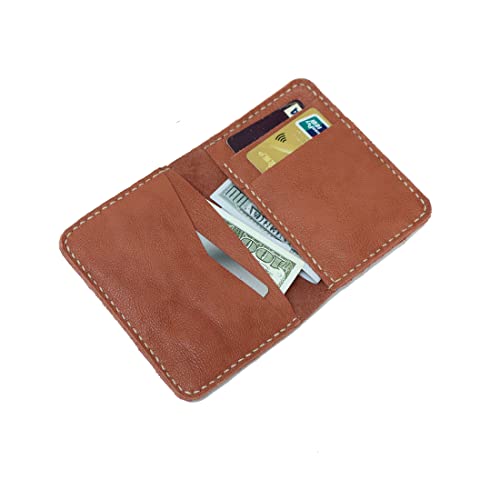 Handmade Retro Men's Minimalist Leather Wallet with 3 Card Slots 2 Cash Slots Large Capacity Folding Card Sleeve