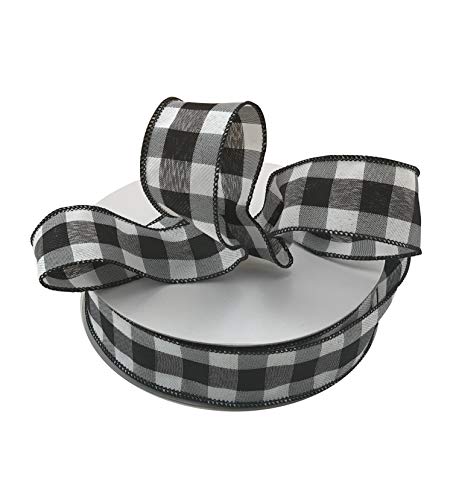 Image of Buffalo Check Black White Ribbon - 1 1 /2 inch x 50 Yards, Wired Edge Plaid Christmas Ribbon, Wreath, Farmhouse Decor, Garland, Presents, Gift Basket, Wrapping, Ribbons for Crafts