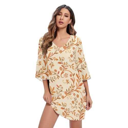 Robe en mousseline col en V vigne d'automne idéale pour vos sorties