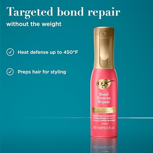 OGX Repair & Protect Bond Protein Repair 450°F Heat Protect Spray, Weightless Repair Mist for Nonstop Damage Protection* for All Hair Types, Heat Spray Preps Hair for Styling, 6.5 fl. oz - Image 5