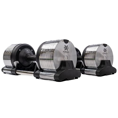 FORGEX 40kg Premium Adjustable Dumbbells, 3-40kg Range, 1kg Increments, Chrome Steel, Pair