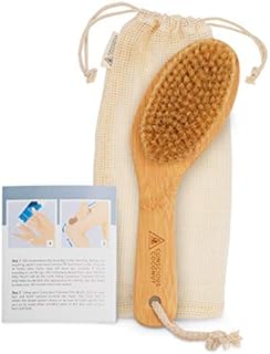 Dry Brush - Sustainable Bamboo Body Scrub Brush with Travel Bag and How-to Dry Brush Guide for Skin Care, Great Gift for Self Care, Exfoliating, Cellulite, Dry Skin - Conscious Coconut