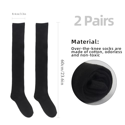 2 Pairs Women’s Black Knee High Socks – Breathable Elastic Knee High Sockings for Outdoor Sports & Sun Protection | Stretchy Thigh High Socks for Shorts/Skirts2